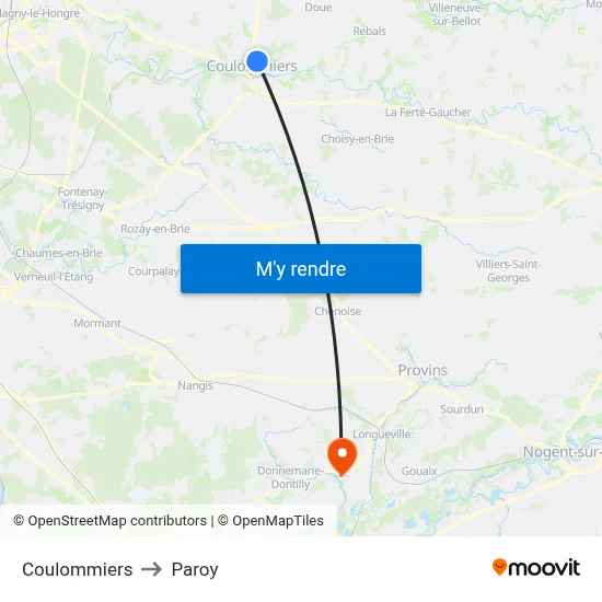 Coulommiers to Paroy map