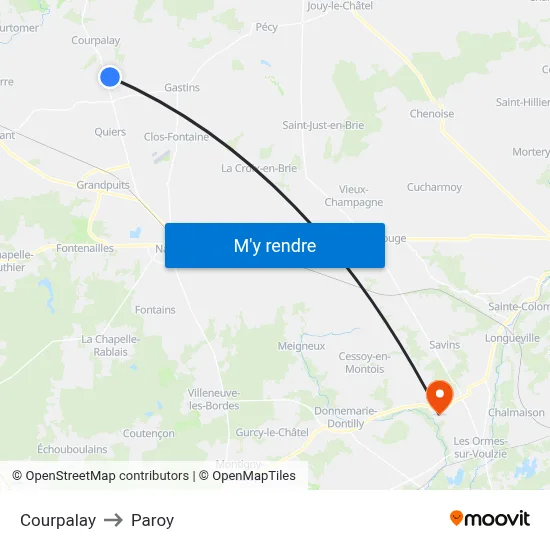 Courpalay to Paroy map