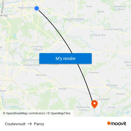 Coutevroult to Paroy map