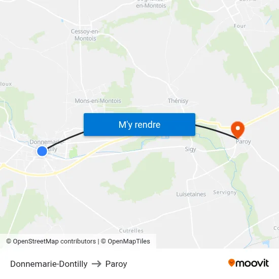 Donnemarie-Dontilly to Paroy map