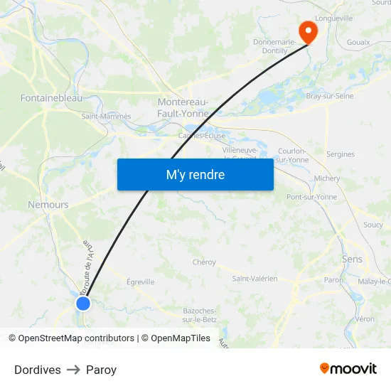 Dordives to Paroy map