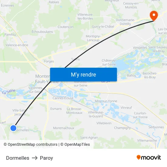 Dormelles to Paroy map