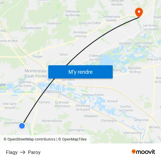 Flagy to Paroy map