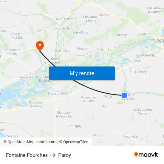 Fontaine-Fourches to Paroy map