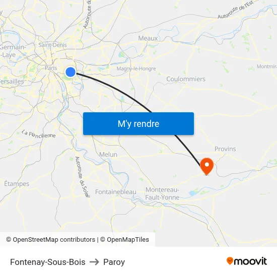 Fontenay-Sous-Bois to Paroy map