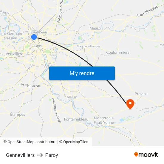 Gennevilliers to Paroy map