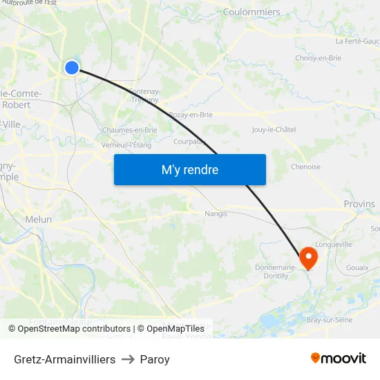 Gretz-Armainvilliers to Paroy map
