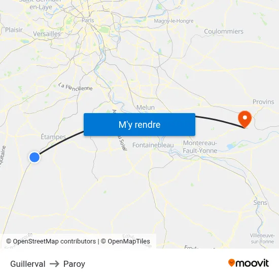 Guillerval to Paroy map