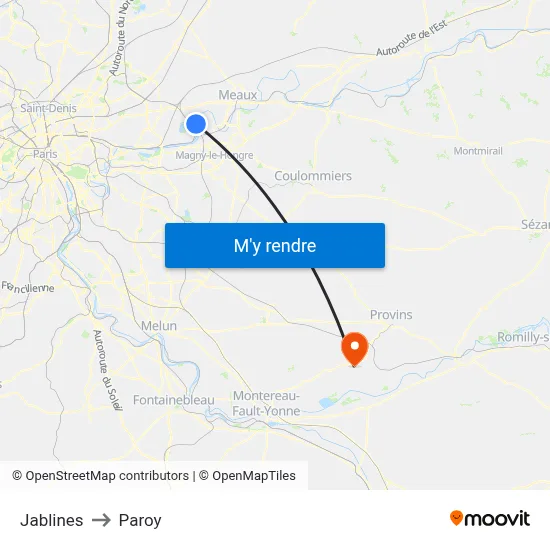 Jablines to Paroy map