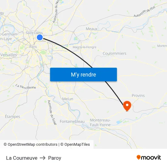 La Courneuve to Paroy map