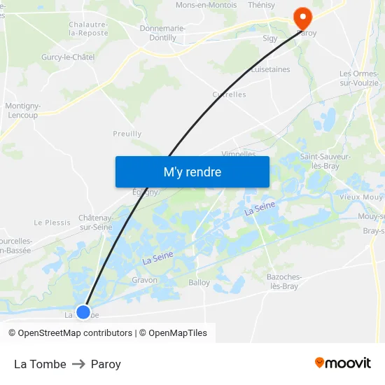 La Tombe to Paroy map