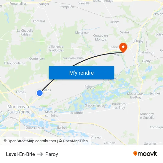 Laval-En-Brie to Paroy map