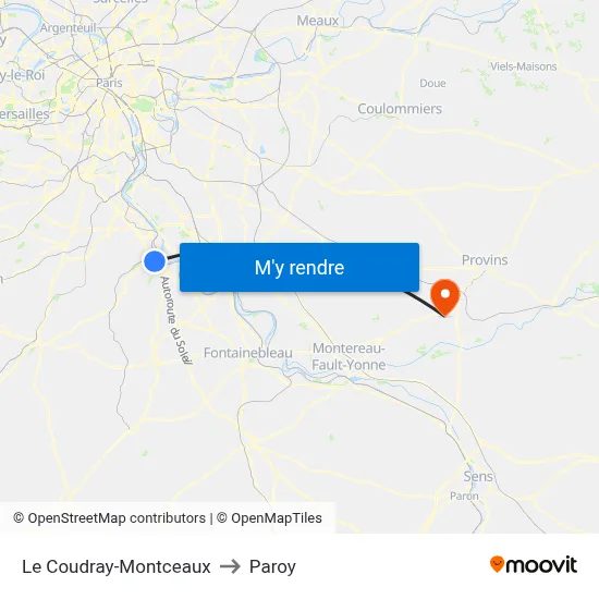 Le Coudray-Montceaux to Paroy map