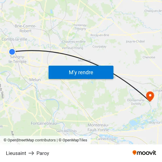 Lieusaint to Paroy map