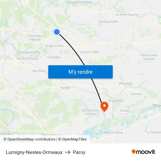 Lumigny-Nesles-Ormeaux to Paroy map