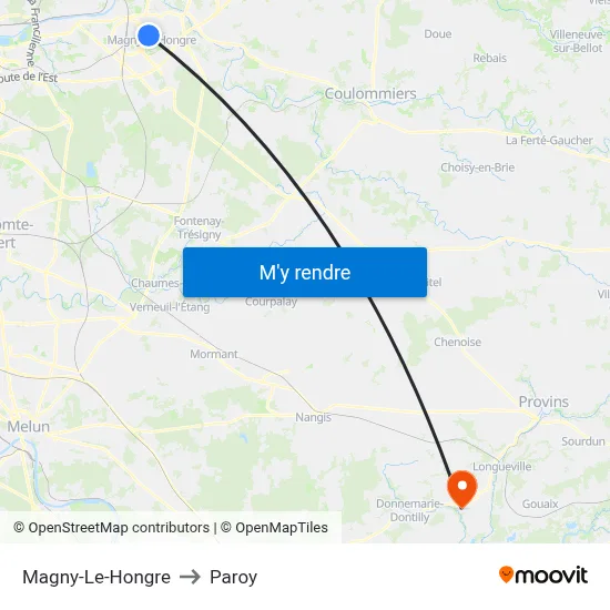 Magny-Le-Hongre to Paroy map