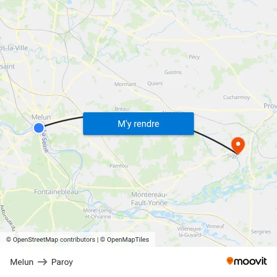 Melun to Paroy map