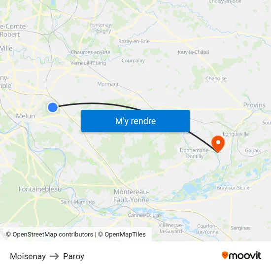 Moisenay to Paroy map