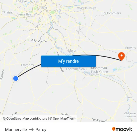 Monnerville to Paroy map