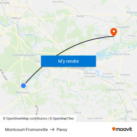 Montcourt-Fromonville to Paroy map