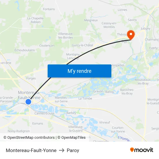 Montereau-Fault-Yonne to Paroy map