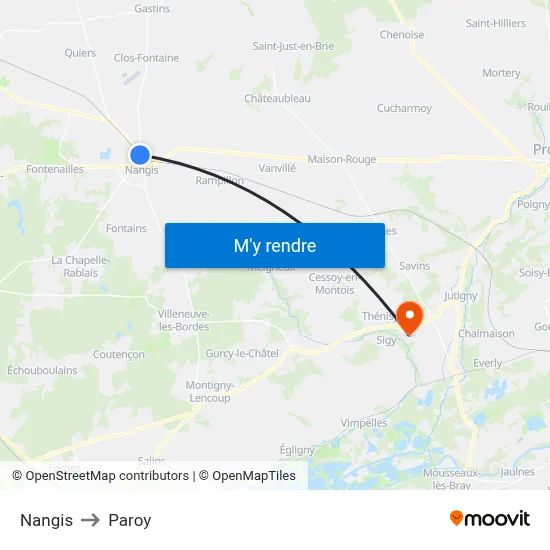 Nangis to Paroy map