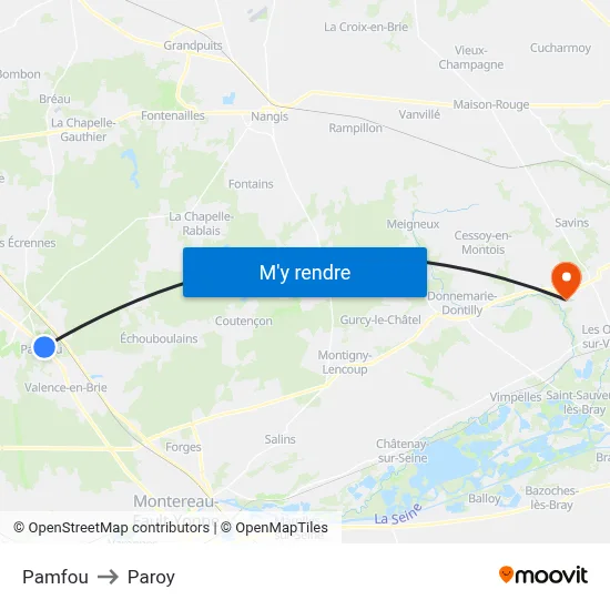 Pamfou to Paroy map