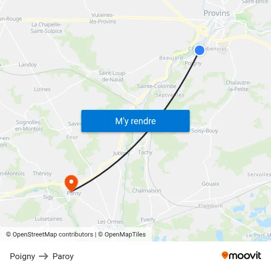 Poigny to Paroy map