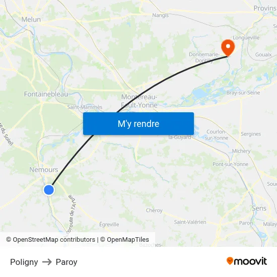 Poligny to Paroy map