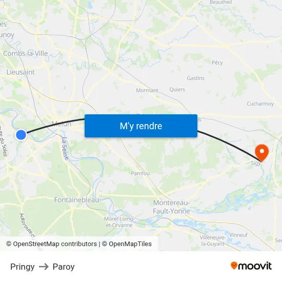 Pringy to Paroy map