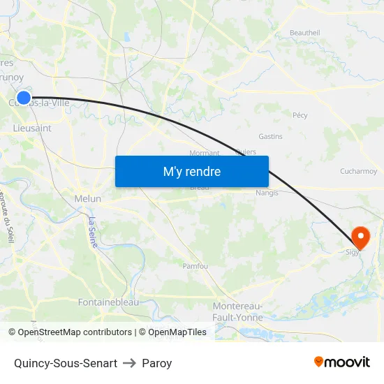 Quincy-Sous-Senart to Paroy map