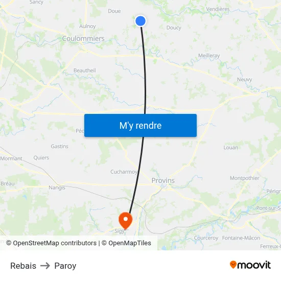 Rebais to Paroy map
