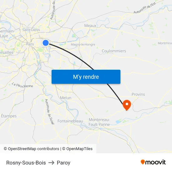 Rosny-Sous-Bois to Paroy map