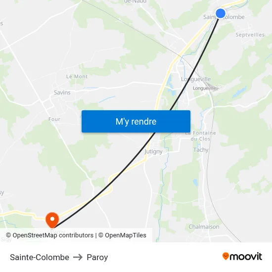 Sainte-Colombe to Paroy map