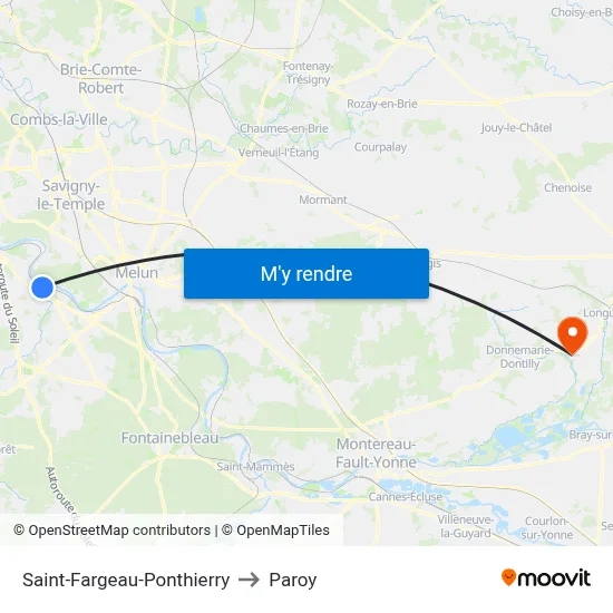 Saint-Fargeau-Ponthierry to Paroy map