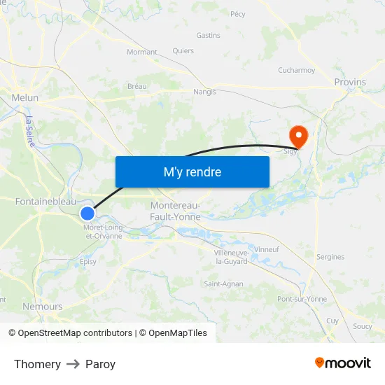 Thomery to Paroy map
