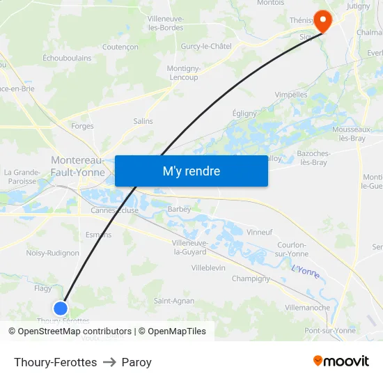 Thoury-Ferottes to Paroy map