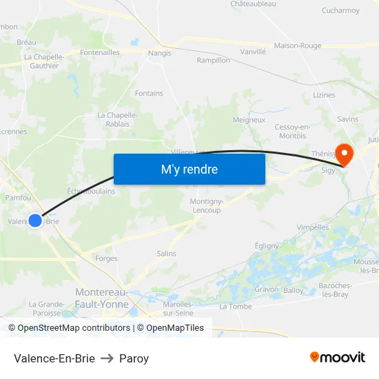 Valence-En-Brie to Paroy map