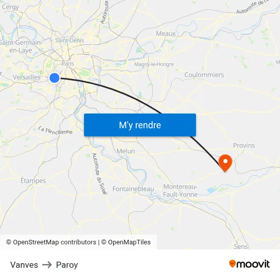 Vanves to Paroy map