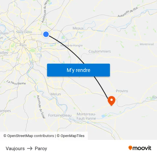 Vaujours to Paroy map