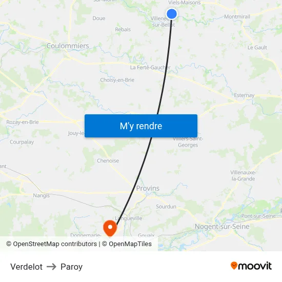 Verdelot to Paroy map
