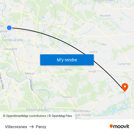 Villecresnes to Paroy map