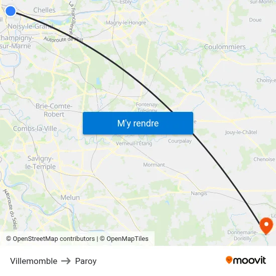 Villemomble to Paroy map