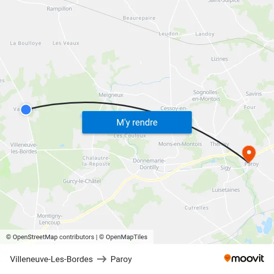 Villeneuve-Les-Bordes to Paroy map