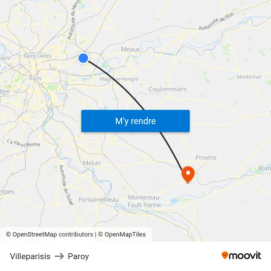 Villeparisis to Paroy map