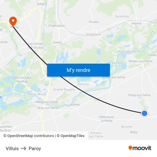 Villuis to Paroy map