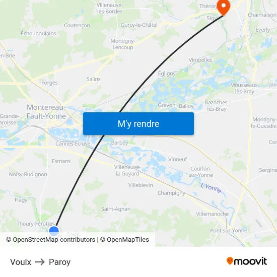 Voulx to Paroy map