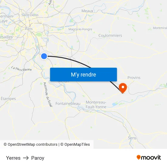Yerres to Paroy map