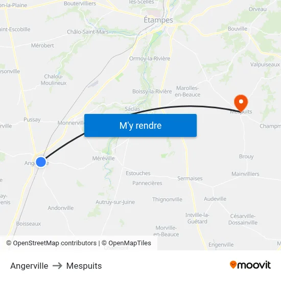 Angerville to Mespuits map