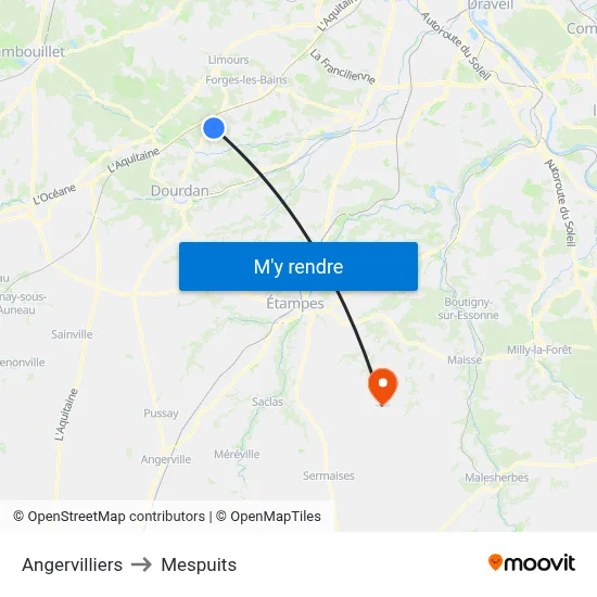 Angervilliers to Mespuits map